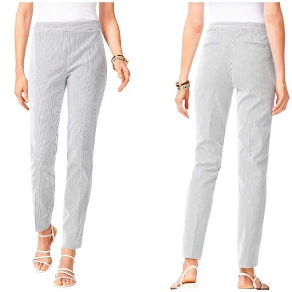 TALBOTS CHATHAM ANKLE PANT 8 STRIPED SLIM LEG SIDE ZIP ANKLE LENGTH COASTAL CHIC - Picture 1 of 11